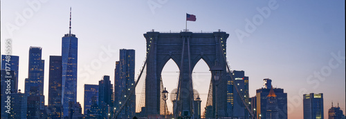 Sunset Panorama of Brooklyn Bridge, New York City, USA