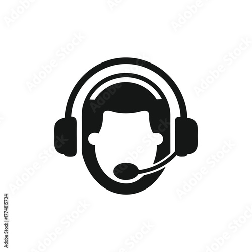 Isolated black icon shows customer service agent avatar with a headset for communication