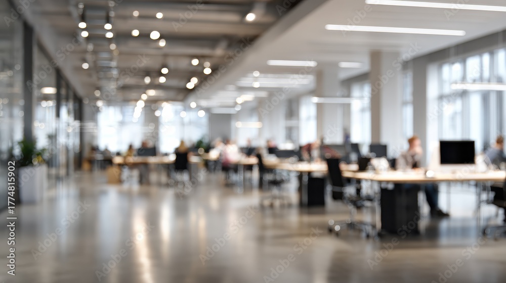 Fototapeta premium blurred background of a bright modern office interior with people working