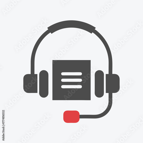 Dark gray headset with microphone icon symbolizes communication and support services on white