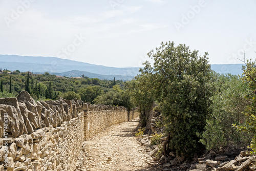 Hiking Path Along Dry Stone Wall Near Provençal Village, Provence, France