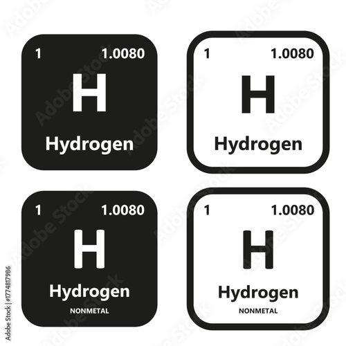 Hydrogen Element symbol with atomic number, atomic mass and chemical group block.
