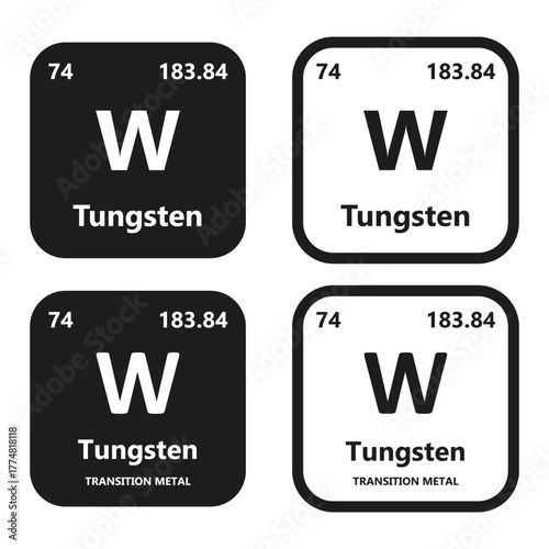 Tungsten Element vector symbol with atomic number, atomic mass and chemical group block