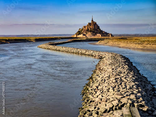Scenic Landscape with Mont-Saint-Michel Rising from the Bay, France