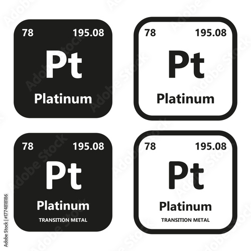 Platinum Element vector symbol with atomic number, atomic mass and chemical group block