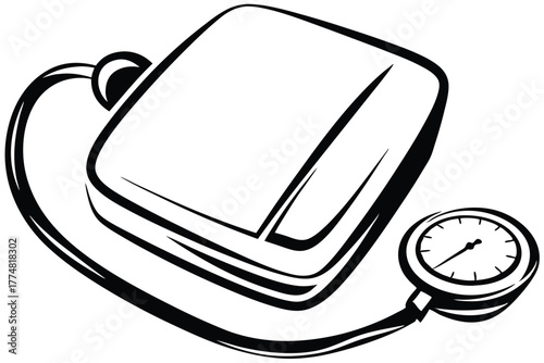Black and white sphygmomanometer shows essential medical equipment used for blood pressure measurement
