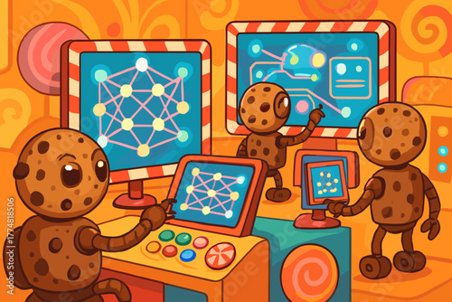 Cookie robots programming artificial intelligence in a candy lab