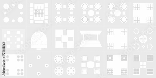 Collection of abstract top down architectural and design elements and layouts