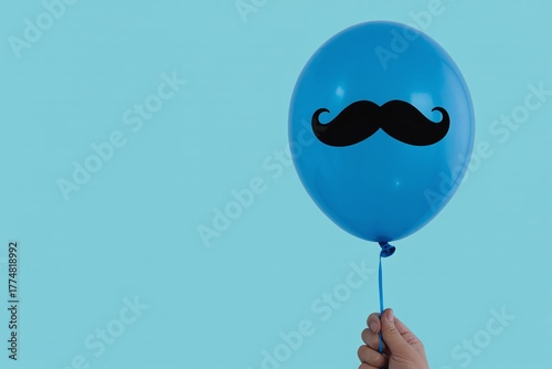 Movember or Prostate Cancer Awareness campaign banner featuring a blue balloon with a black mustache print, perfect for men's health and medical organization fundraising events