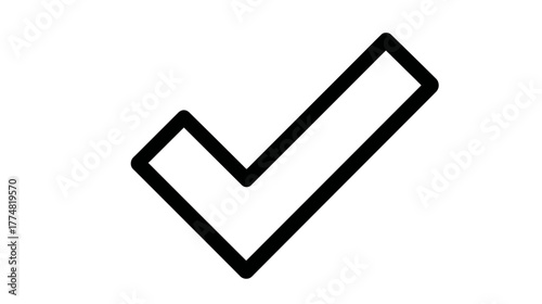 Black checkmark icon isolated on white background. Simple line art symbol for correct, done, approved, verified, and complete status.