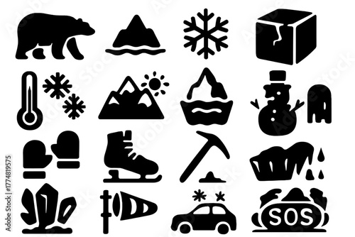Arctic and winter survival icon set