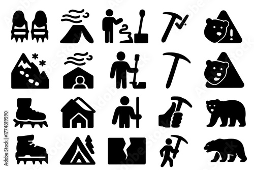 Set of black outline science and technology icons