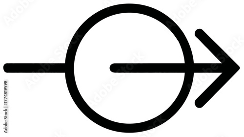 Output symbol with circle and right arrow icon, representing exit, log out, or forward direction. UI element graphic.