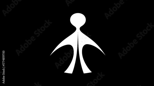 Abstract minimalist human figure symbol. White stylized person icon on a black background, representing identity, connection, or concept.