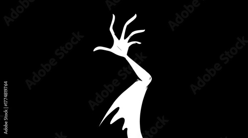 Creepy skeletal hand reaching out in dark, eerie silhouette illustration for Halloween, horror, and spooky themes.