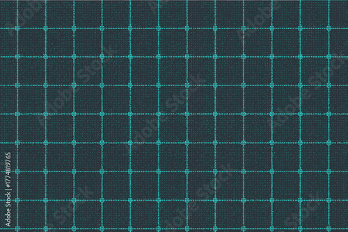 Dark textile pattern with teal stitched grid lines