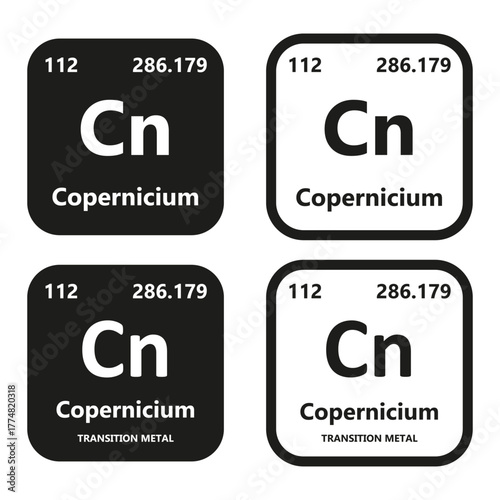 Copernicium Element vector symbol with atomic number, atomic mass and chemical group block