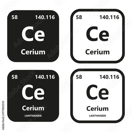 Cerium Element vector symbol with atomic number, atomic mass and chemical group block