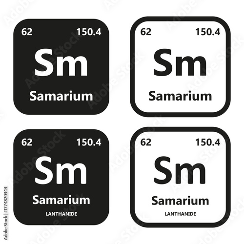 Samarium Element vector symbol with atomic number, atomic mass and chemical group block