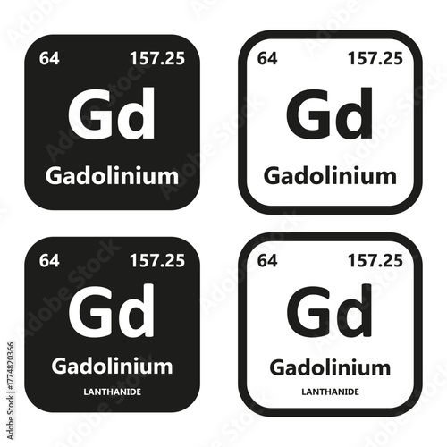 Gadolinium Element vector symbol with atomic number, atomic mass and chemical group block