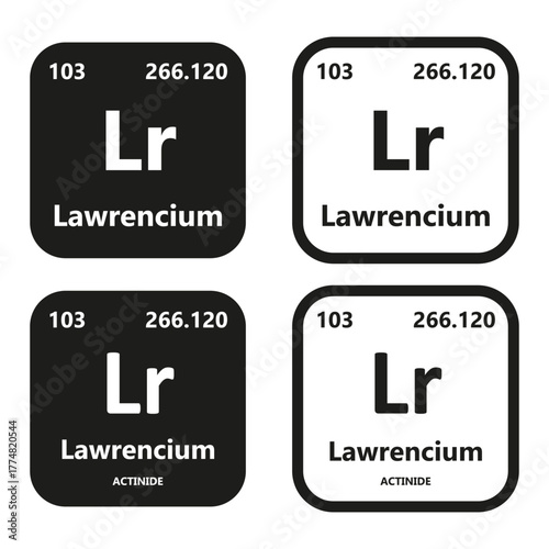 Lawrencium Element vector symbol with atomic number, atomic mass and chemical group block