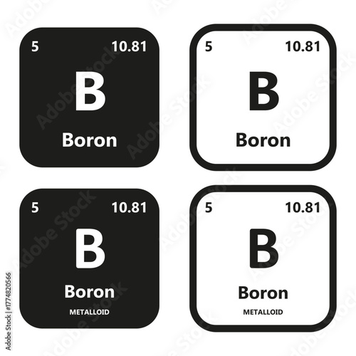 Boron Element vector symbol with atomic number, atomic mass and chemical group block