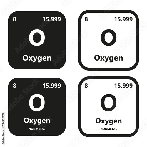Oxygen Element vector symbol with atomic number, atomic mass and chemical group block