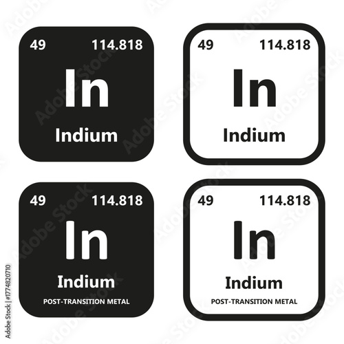 Indium Element vector symbol with atomic number, atomic mass and chemical group block