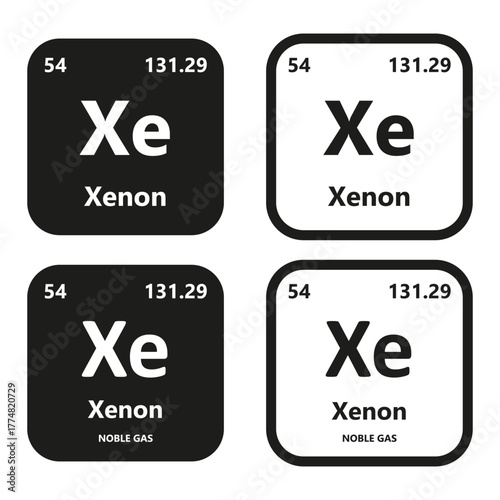Xenon Element vector symbol with atomic number, atomic mass and chemical group block