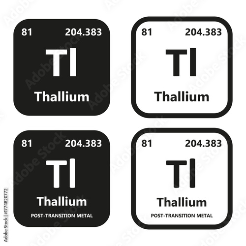 Thallium Element vector symbol with atomic number, atomic mass and chemical group block