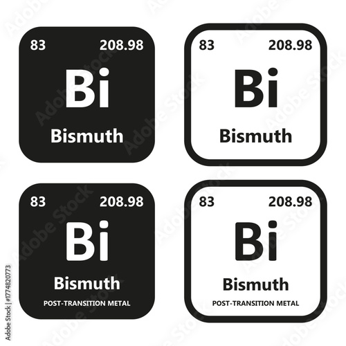 Bismuth Element vector symbol with atomic number, atomic mass and chemical group block