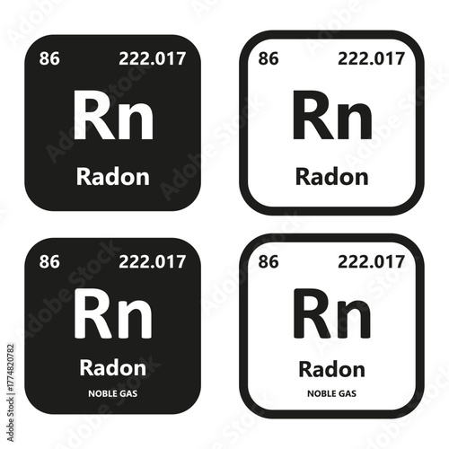 Radon Element vector symbol with atomic number, atomic mass and chemical group block