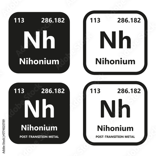 Nihonium Element vector symbol with atomic number, atomic mass and chemical group block