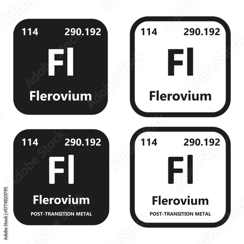 Flerovium Element vector symbol with atomic number, atomic mass and chemical group block