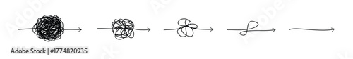 Complex line and Complicated way. Idea thinking process concept. Messy ball becomes a straight line concept.
