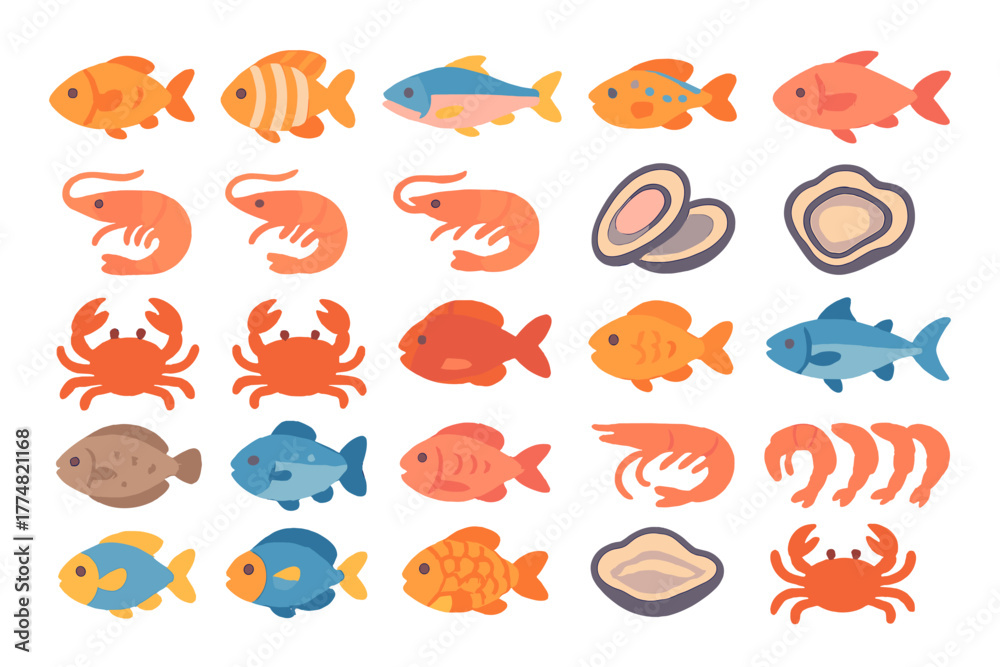 Fototapeta premium Seafood and fish market icon set