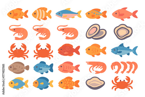 Seafood and fish market icon set