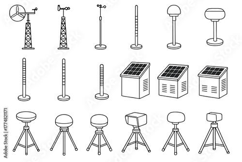 Weather station and solar-powered environmental sensor icon set