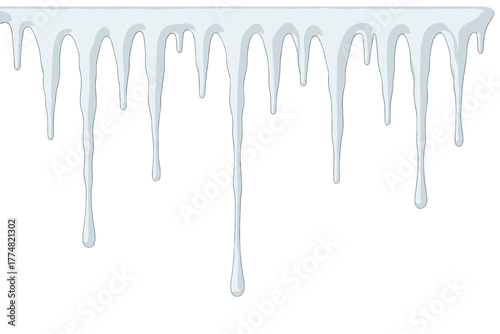 Realistic icicle border dripping on frosty metallic background