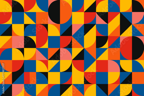 Bold geometric abstract pattern with vivid retro colors
