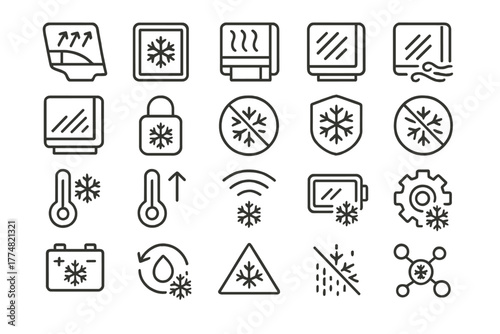 Cold weather automotive icon set for winter features and indicators