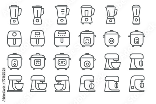 Outline icon set of small kitchen appliances in minimalist style