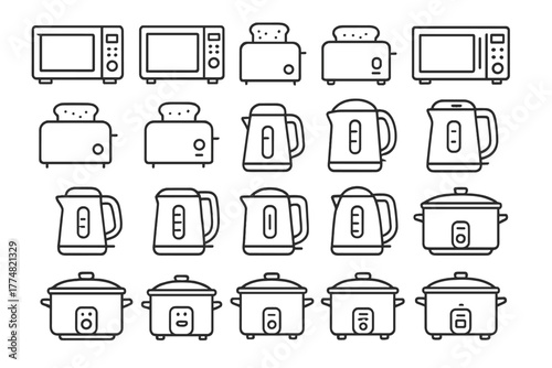Minimalist kitchen appliance line icons