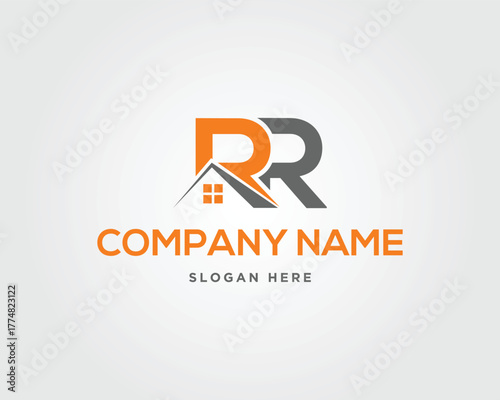 Free Download Orange and Gray RR Letters Forming House Roof with Window Logo vector template initial real - GFXLoad