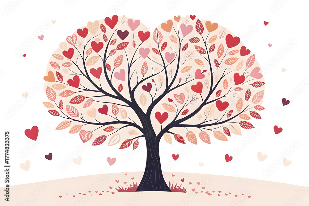 Obraz premium World Kindness Day Tree with Heart Leaves and Pink Pastel Background 
