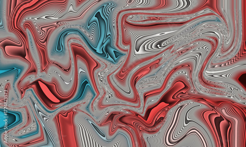 Abstract swirling paint texture with red blue and gray colors