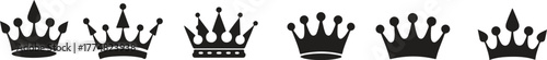 Crown set icons, collection different crown sign, silhouette crown symbol. Simple crown symbol collection. Royal crown black silhouettes - stock vector.