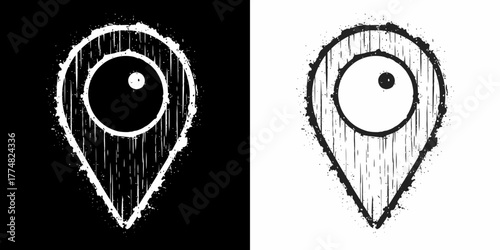 Grunge map pointer icon with distressed texture for dynamic location pinpointing or navigation themed designs and modern interfaces