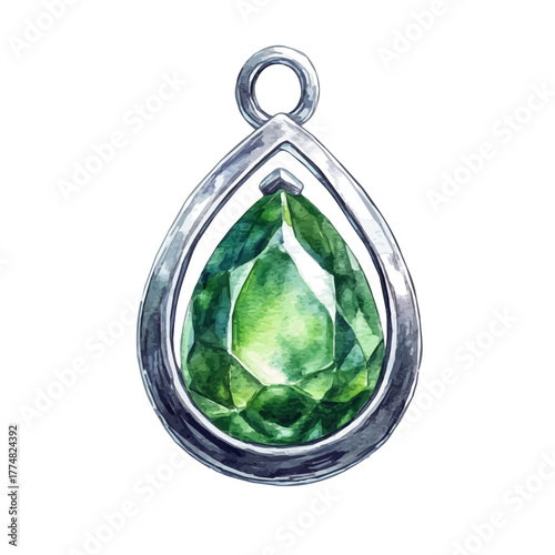 Emerald Septum Ring, watercolor painting vector, isolated on a white background.