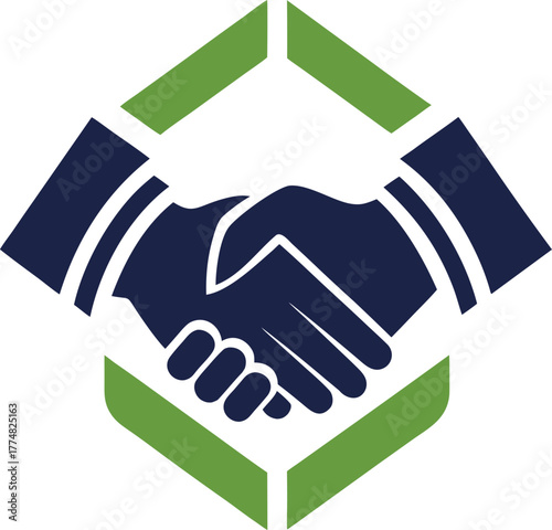 A handshake logo with a green border, symbolizing partnership, agreement, and collaboration, ideal for businesses, startups, and organizations seeking a strong and trustworthy brand identity